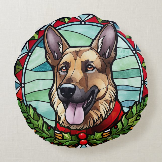 Almofada Redonda Natal de Vidro german shepherd (Verso)