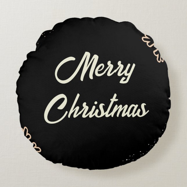 Almofada Redonda Natal dos Flocos de Neve Brancos Pretos (Frente)