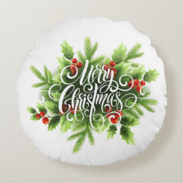 Almofada Redonda Natal Holly Merry