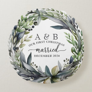 Almofada Redonda Natal Personalizado para Recém-Casados