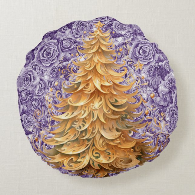 Almofada Redonda Natal tropical a frio no Travesseiro Rosa redondo (Verso)