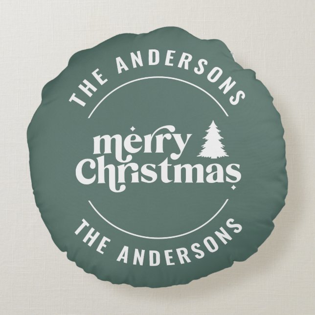 Almofada Redonda Natal Verde Moderno e Mínimo Único da Sage Retro (Verso)