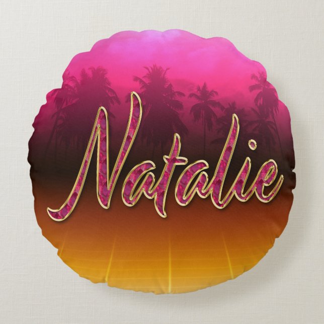 Almofada Redonda Natalie Vorname Name golden pink Kissen (Frente)