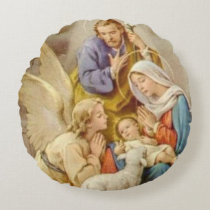 Almofada Redonda Natividade St Joseph do Natal, Mary, Jesus, anjo