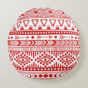 Almofada Redonda Nativo Americano: Red Ink Doodle.