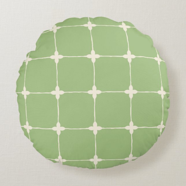 Almofada Redonda Natural Grid Sage Green (Frente)