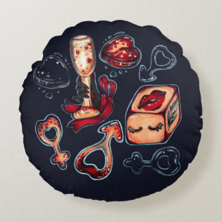 Almofada Redonda Naughty Dice & Champagne Adult Humor Dark Romantic