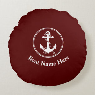 Almofada Redonda Náutica Anchor Rope Boat Name Deep Red