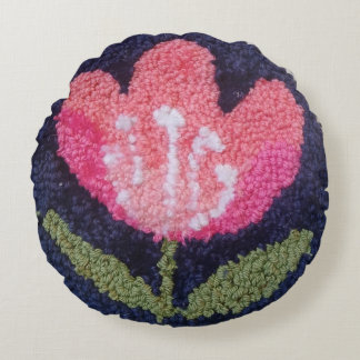 Almofada Redonda needle punch pink flower design pillow