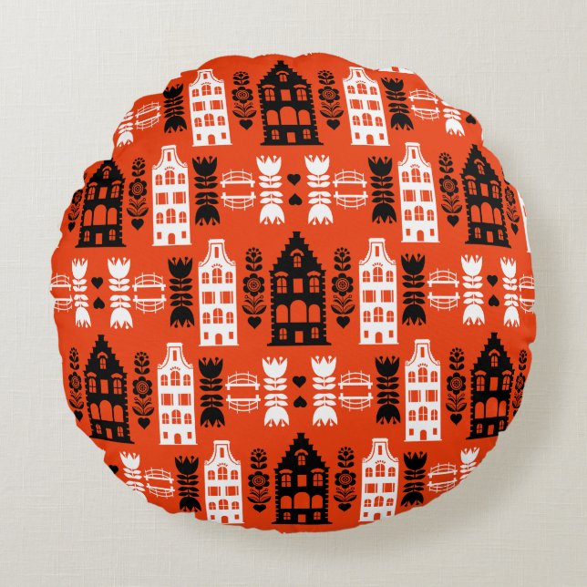 Almofada Redonda Neerlandês Folk Art Impressão (Frente)
