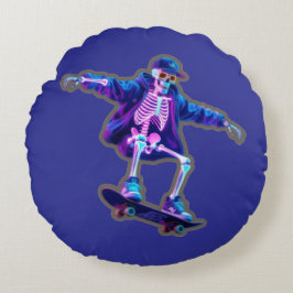 Almofada Redonda Neon 3D Skeleton Skateboarding – Funny Streetwear 