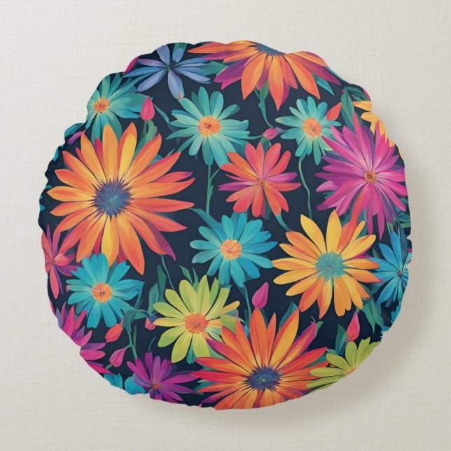 Almofada Redonda Neon Daisies (Frente)
