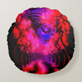 Almofada Redonda Neon Goddess in Enchanted Forest