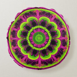 Almofada Redonda Neon Pink E Green Kaleidoscope Design