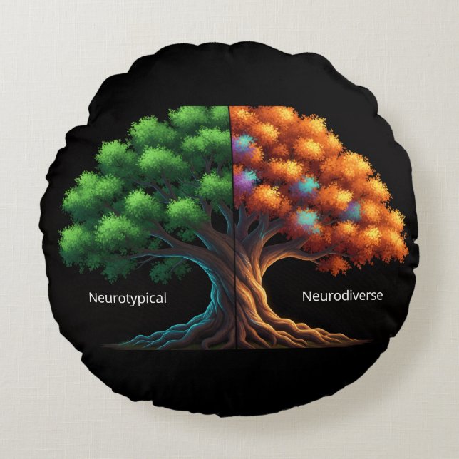 Almofada Redonda Neurotípico vs. Neurodiverso (Frente)