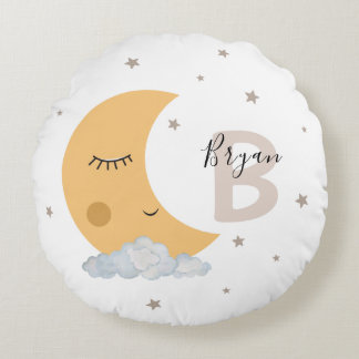 Almofada Redonda Neutral Moon Nursery Pillow with Custom Name Beige