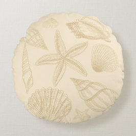 Almofada Redonda Neutral Tan Beige Seashell Shells Beach House