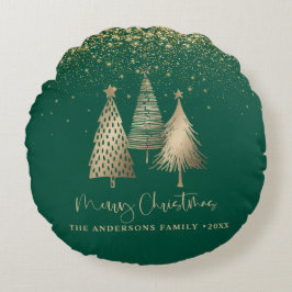 Almofada Redonda Neve Dourada de Árvore de Natal elegante
