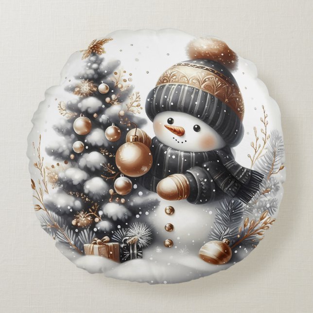 Almofada Redonda Neve preta e dourada (Frente)