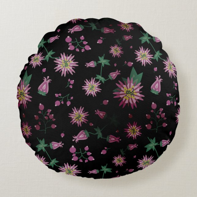 Almofada Redonda Nevoeiro de flores e berries (Frente)