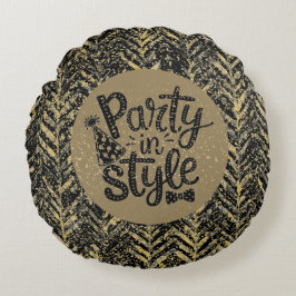 Almofada Redonda New Year Celebrate,Party in Style,Black Gold  Art