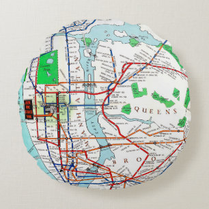 Almofada Redonda New York: Metro Mapa, 1940