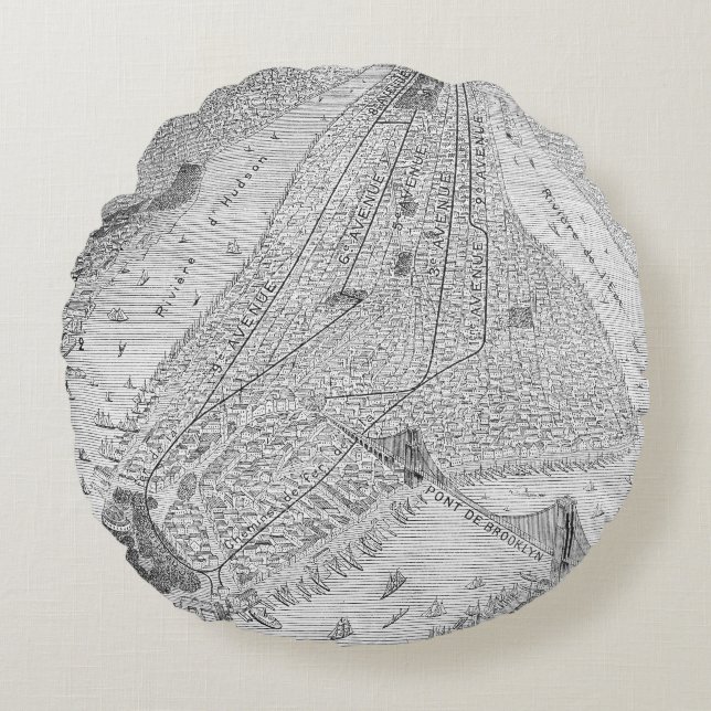 Almofada Redonda New York: Trem do EL, C1878 (Frente)