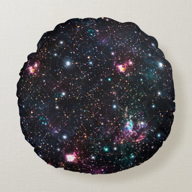 Almofada Redonda Night Galaxy Space PrintSeamless Pattern in Repeat (Frente)