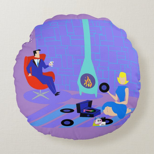 Almofada Redonda Nivelamento retro em casa em volta do travesseiro (Frente)