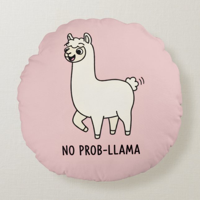 Almofada Redonda "No Prob-Llama" Cute Llama Doodle - Chill Vibe (Frente)