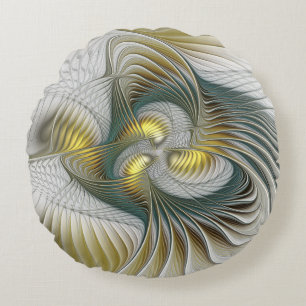 Almofada Redonda Nobre Ouro Teal Abstrato Fantasy Arte Fractal