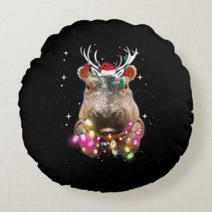 Almofada Redonda Noite de Natal Hippo Fiona Hippopotamus Lover
