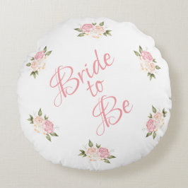 Almofada Redonda Noiva para Cor de Água de Script Floral Rosa