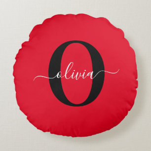 Almofada Redonda Nome com Letra Maiúscula Personalizada Vermelho Pr