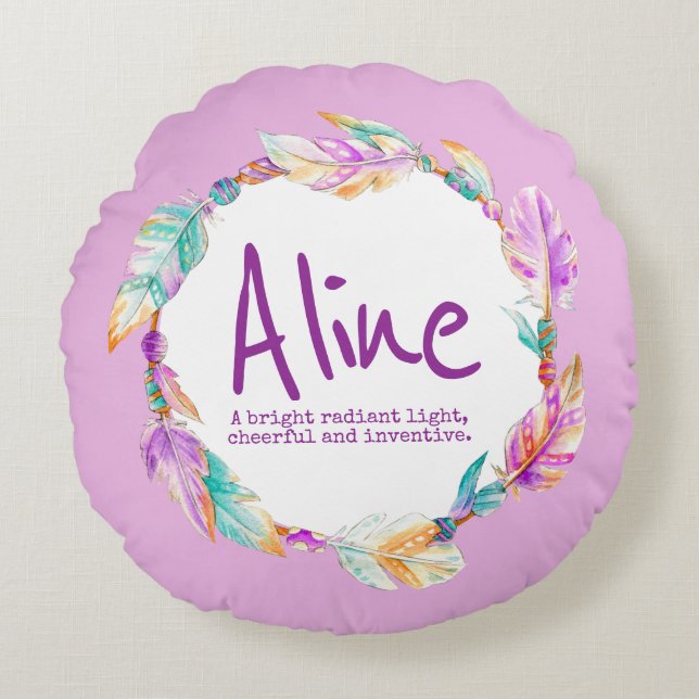 Almofada Redonda Nome da aquarela da pena significa Agnes travessei (Frente)
