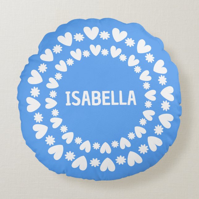 Almofada Redonda Nome Das Flores E Corações (Frente)