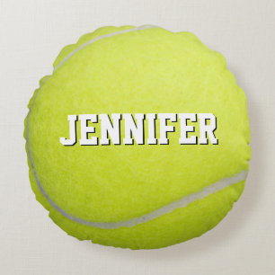Almofada Redonda Nome do Monograma Personalizado Ball Tênis Amarelo