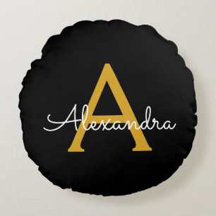 Almofada Redonda Nome do Monograma Rapariga de Script Moderno Doura