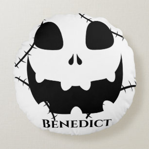 Almofada Redonda Nome do rosto da abóbora-de-bico-de-lanterna do Ha