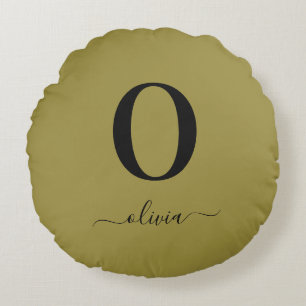 Almofada Redonda Nome do Script Monograma Personalizado Dourado E P