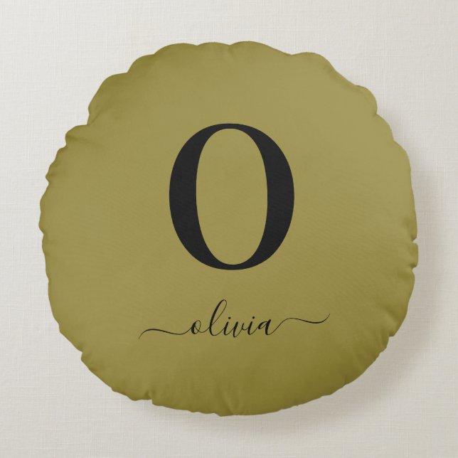 Almofada Redonda Nome do Script Monograma Personalizado Dourado E P (Frente)