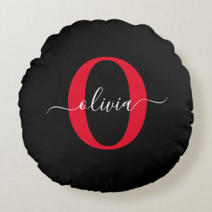Almofada Redonda Nome do Script Monograma Personalizado Vermelho Br