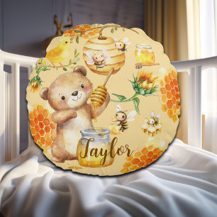 Almofada Redonda Nome Personalizado Abelhas De Urso De Mel
