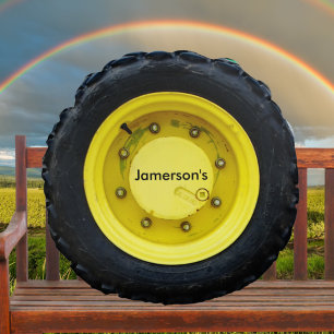 Almofada Redonda nome personalizado amarelo pneu roda