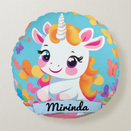 Almofada Redonda Nome Personalizado da Borboleta Unicorn do Bebê Cu