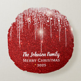 Almofada Redonda Nome Personalizado da Família Feliz Natal Vermelho