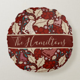 Almofada Redonda Nome Personalizado da Família Natais vintages Cozy