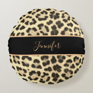 Almofada Redonda Nome Personalizado de Impressão do Leopard Cláss