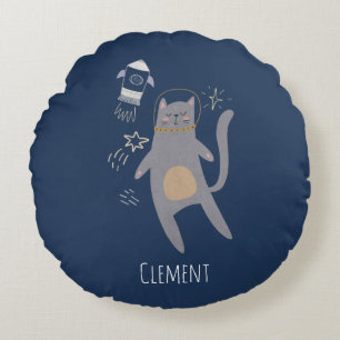 Almofada Redonda Nome Personalizado do Astronauta de Cinza Cóta