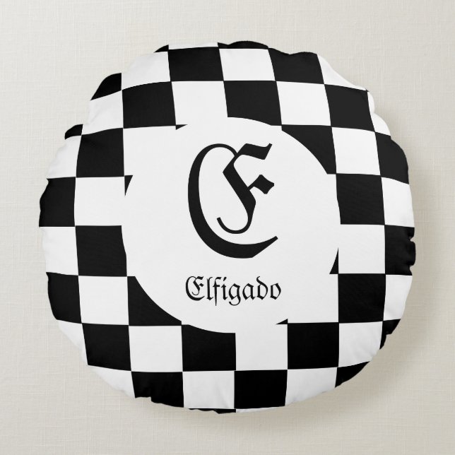 Almofada Redonda Nome Personalizado do Chess Lover Inicial (Frente)